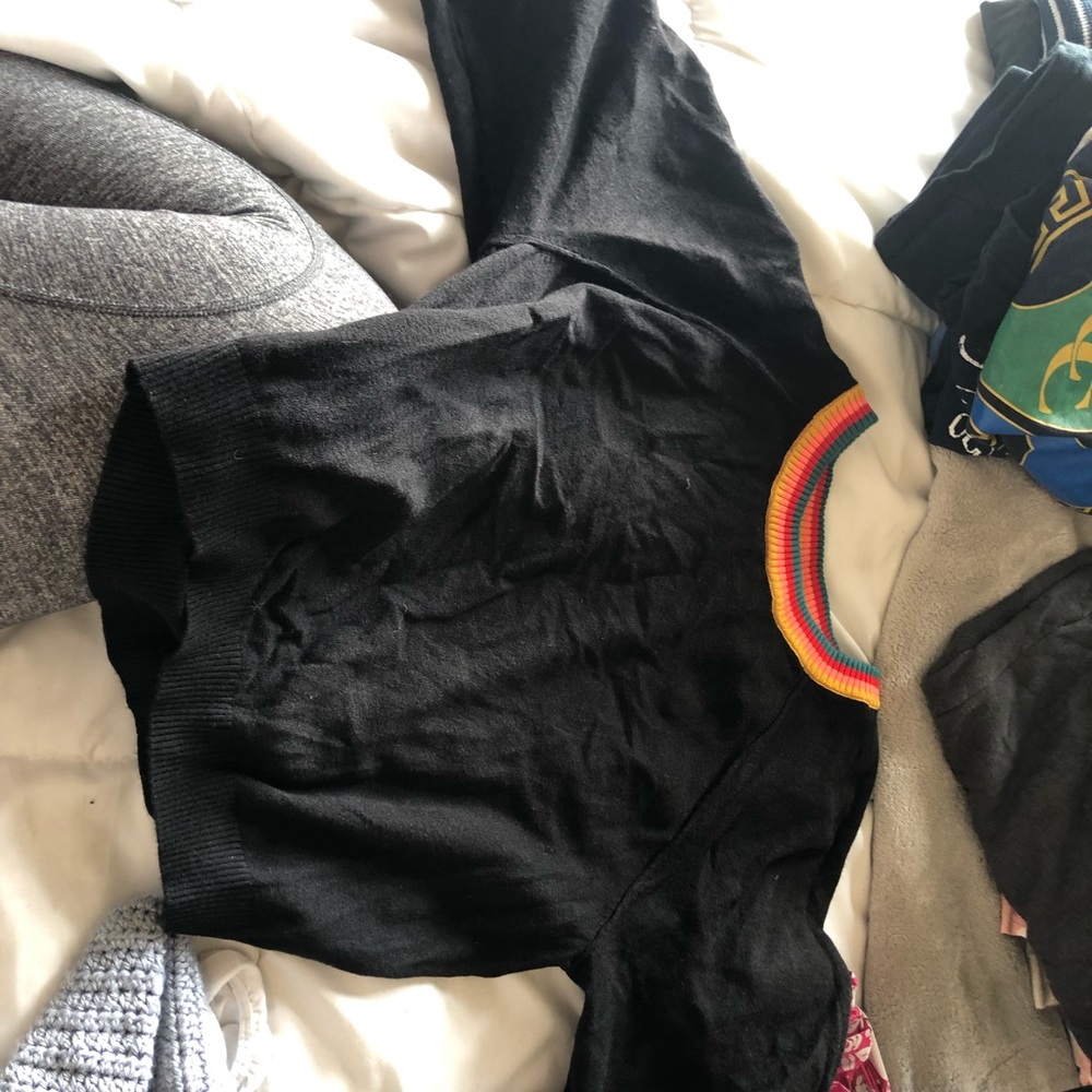 Super soft black crop top with colorful collar